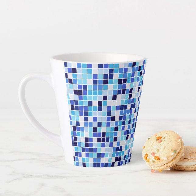 Pool Tiles, Blue Mosaic Tiles, Geometric Pattern Latte Mug (In Situ)