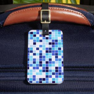 Pool Tiles, Blue Mosaic Tiles, Geometric Pattern Luggage Tag