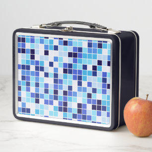 Pool Tiles, Blue Mosaic Tiles, Geometric Pattern Metal Lunch Box