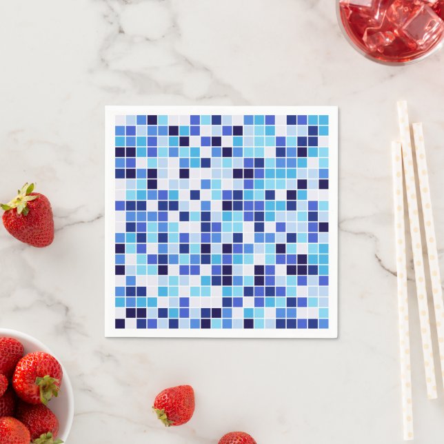 Pool Tiles, Blue Mosaic Tiles, Geometric Pattern Napkin (Insitu)