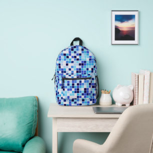 Pool Tiles, Blue Mosaic Tiles, Geometric Pattern Printed Backpack