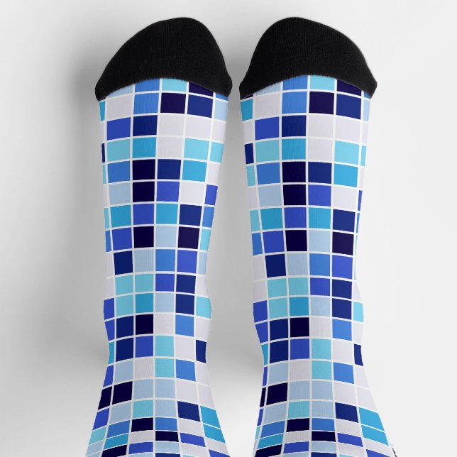 Pool Tiles, Blue Mosaic Tiles, Geometric Pattern Socks (Top)