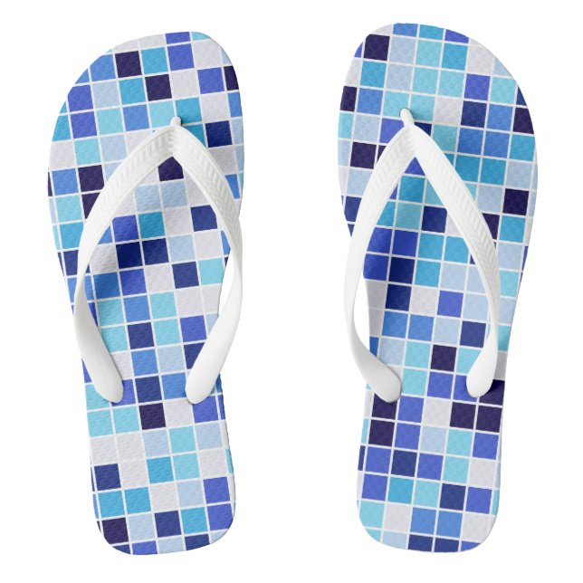 Pool Tiles, Blue Mosaic Tiles, Geometric Pattern Thongs (Footbed)