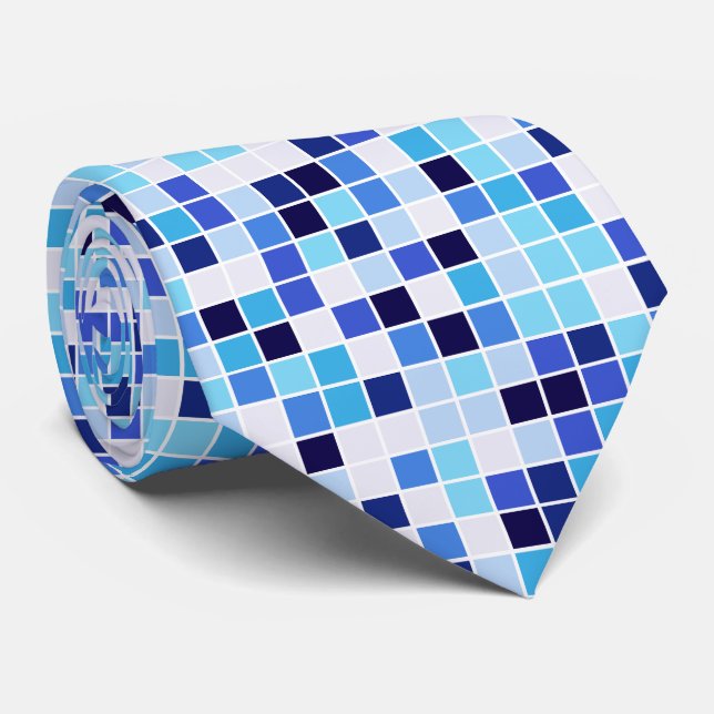 Pool Tiles, Blue Mosaic Tiles, Geometric Pattern Tie (Rolled)