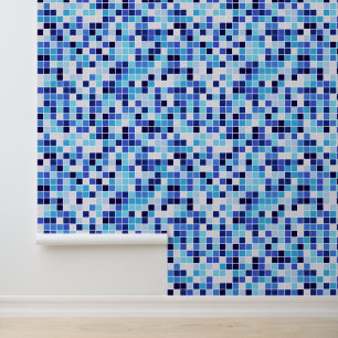 Pool Tiles, Blue Mosaic Tiles, Geometric Pattern Wallpaper