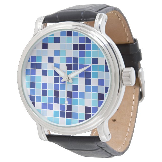 Pool Tiles, Blue Mosaic Tiles, Geometric Pattern Watch (Angled)