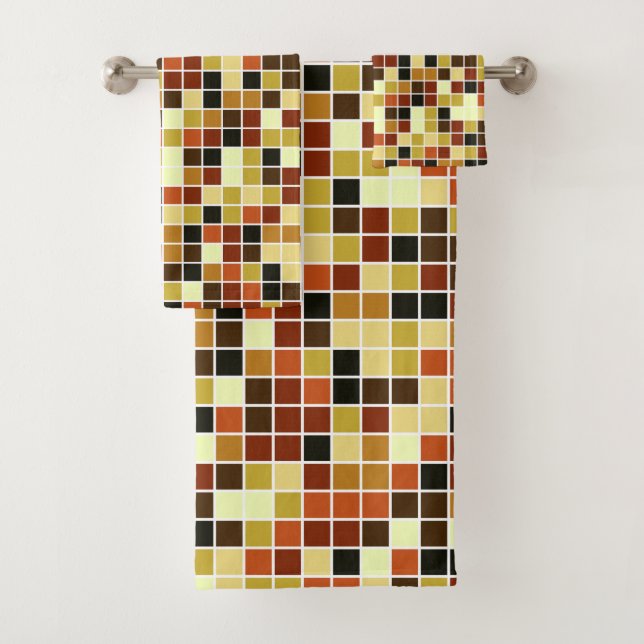 Pool Tiles, Brown Mosaic Tiles, Geometric Pattern Bath Towel Set (Insitu)