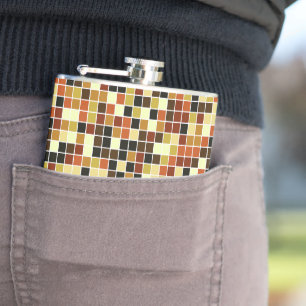 Pool Tiles, Brown Mosaic Tiles, Geometric Pattern Hip Flask