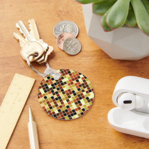 Pool Tiles, Brown Mosaic Tiles, Geometric Pattern Key Ring