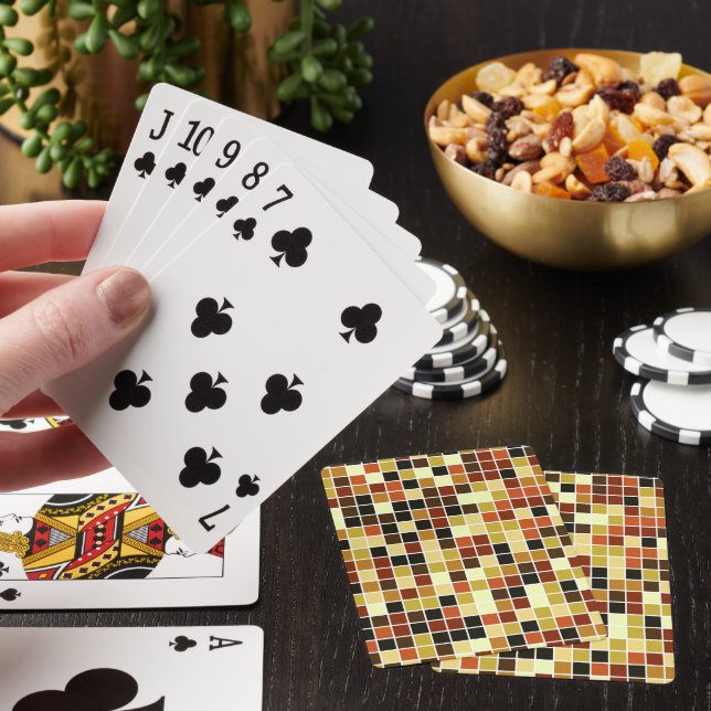 Pool Tiles, Brown Mosaic Tiles, Geometric Pattern Playing Cards (In Situ)