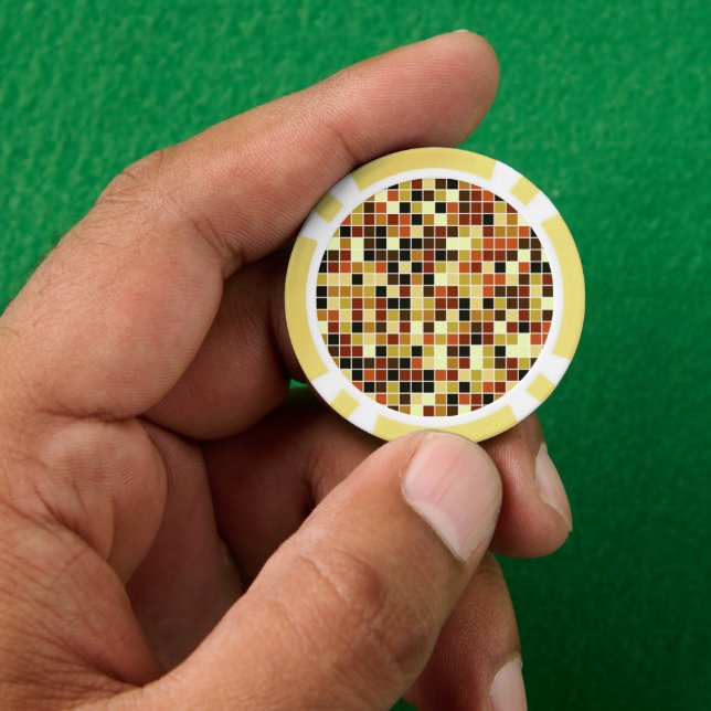 Pool Tiles, Brown Mosaic Tiles, Geometric Pattern Poker Chips (Hand)