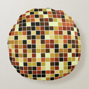 Pool Tiles, Brown Mosaic Tiles, Geometric Pattern Round Cushion