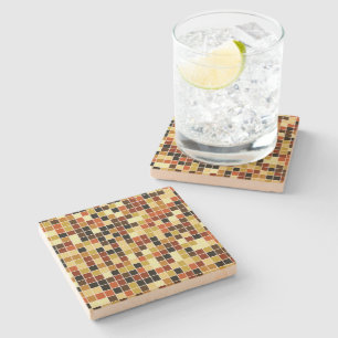 Pool Tiles, Brown Mosaic Tiles, Geometric Pattern Stone Coaster
