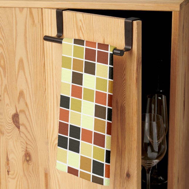 Pool Tiles, Brown Mosaic Tiles, Geometric Pattern Tea Towel (Thirds Fold)