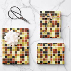 Pool Tiles, Brown Mosaic Tiles, Geometric Pattern Wrapping Paper Sheet