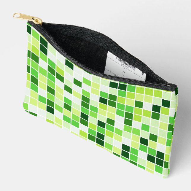 Pool Tiles, Green Mosaic Tiles, Geometric Pattern Accessory Pouch (Open)
