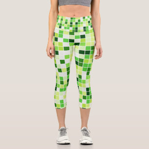 Pool Tiles, Green Mosaic Tiles, Geometric Pattern Capri Leggings