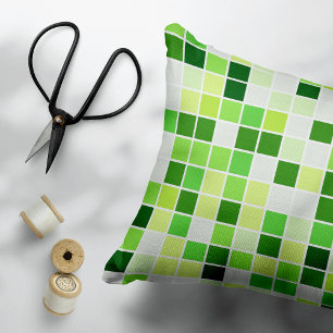 Pool Tiles, Green Mosaic Tiles, Geometric Pattern Decorative Cushion