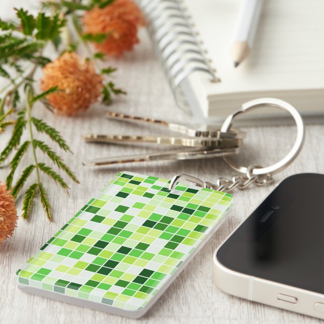 Pool Tiles, Green Mosaic Tiles, Geometric Pattern Key Ring (Front Right)