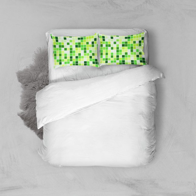 Pool Tiles, Green Mosaic Tiles, Geometric Pattern Pillowcase (Creator Uploaded)