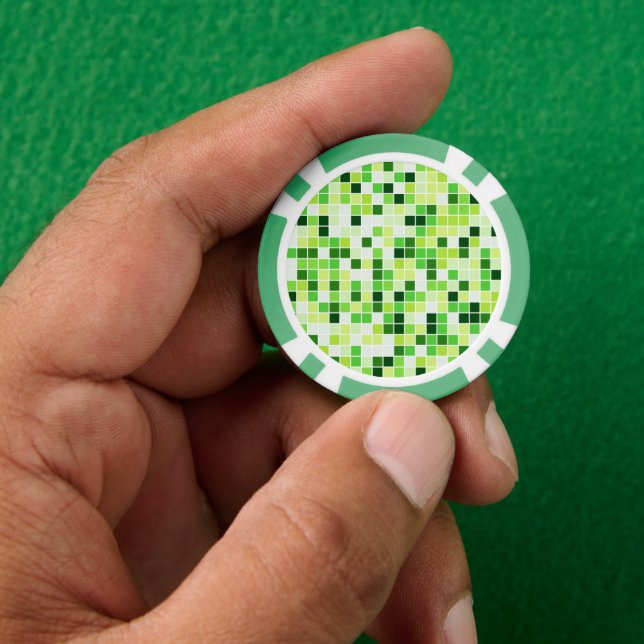 Pool Tiles, Green Mosaic Tiles, Geometric Pattern Poker Chips (Hand)