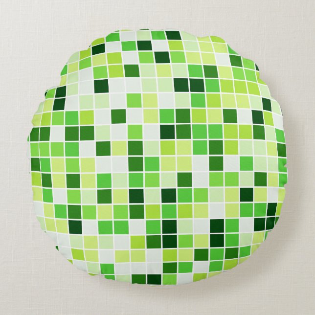Pool Tiles, Green Mosaic Tiles, Geometric Pattern Round Cushion (Front)