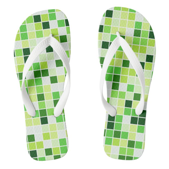 Pool Tiles, Green Mosaic Tiles, Geometric Pattern Thongs (Footbed)