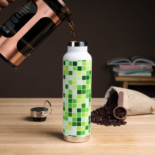Pool Tiles, Green Mosaic Tiles, Geometric Pattern Water Bottle