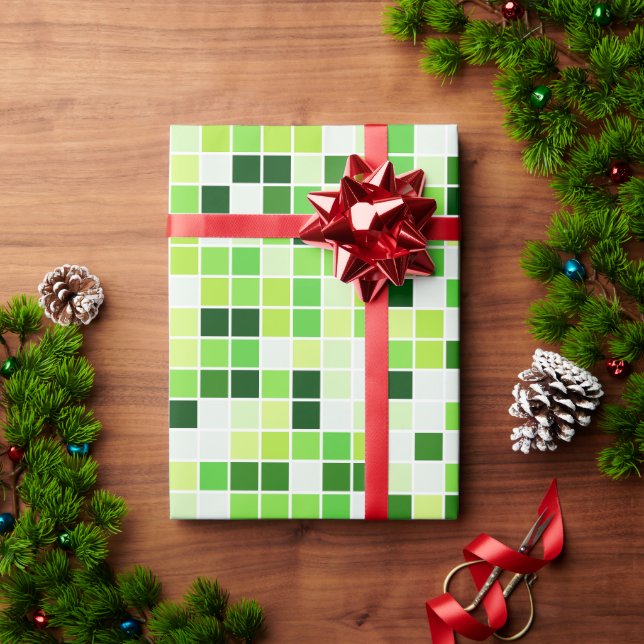 Pool Tiles, Green Mosaic Tiles, Geometric Pattern Wrapping Paper (Holiday Gift)