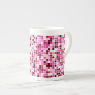 Pool Tiles, Pink Mosaic Tiles, Geometric Pattern Bone China Mug