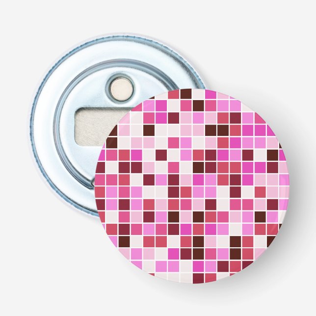 Pool Tiles, Pink Mosaic Tiles, Geometric Pattern Bottle Opener (Front)