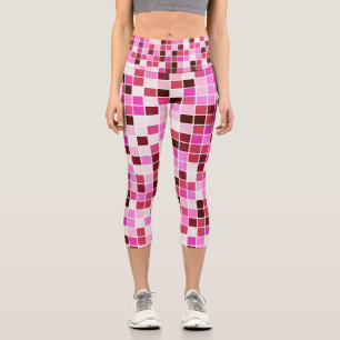 Pool Tiles, Pink Mosaic Tiles, Geometric Pattern Capri Leggings