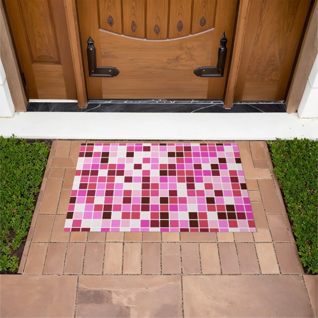 Pool Tiles, Pink Mosaic Tiles, Geometric Pattern Doormat (Outdoor)