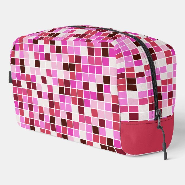 Pool Tiles, Pink Mosaic Tiles, Geometric Pattern Dopp Kit (Right Corner)