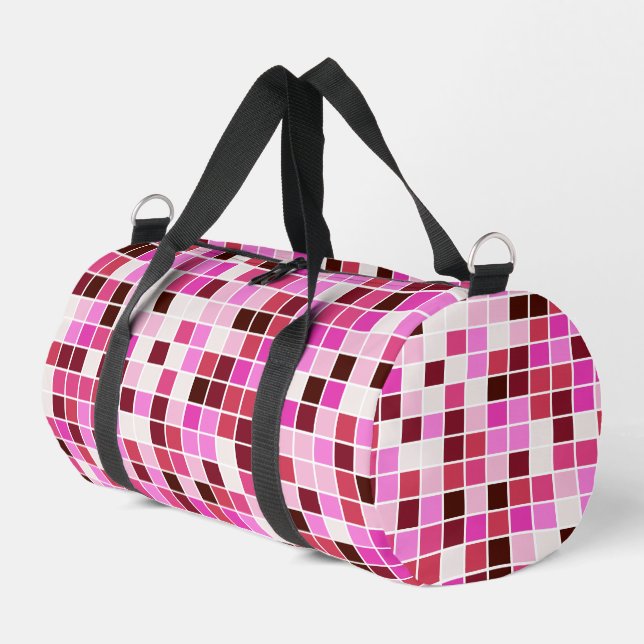 Pool Tiles, Pink Mosaic Tiles, Geometric Pattern Duffle Bag (Left Corner)