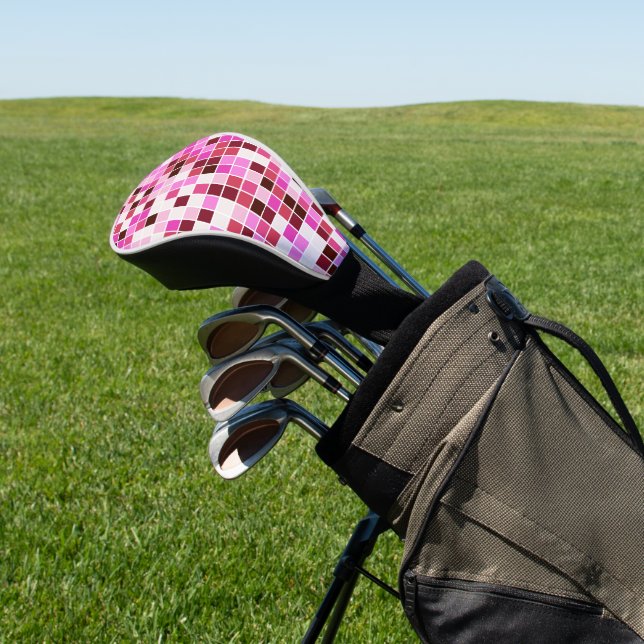 Pool Tiles, Pink Mosaic Tiles, Geometric Pattern Golf Head Cover (In Situ)