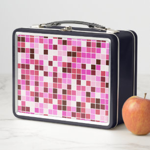 Pool Tiles, Pink Mosaic Tiles, Geometric Pattern Metal Lunch Box