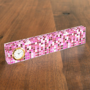 Pool Tiles, Pink Mosaic Tiles, Geometric Pattern Nameplate