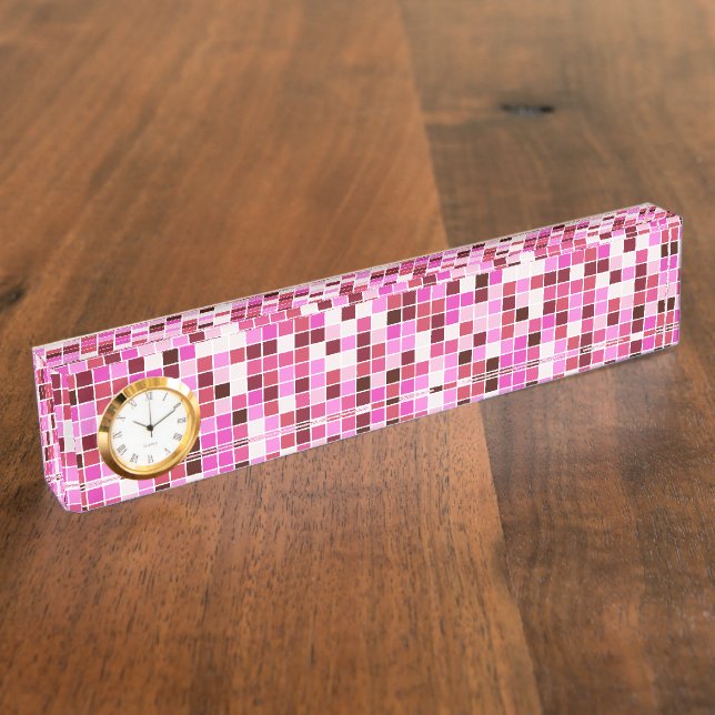 Pool Tiles, Pink Mosaic Tiles, Geometric Pattern Nameplate (Side)