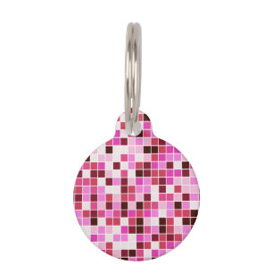 Pool Tiles, Pink Mosaic Tiles, Geometric Pattern Pet Tag