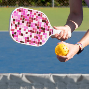 Pool Tiles, Pink Mosaic Tiles, Geometric Pattern Pickleball Paddle
