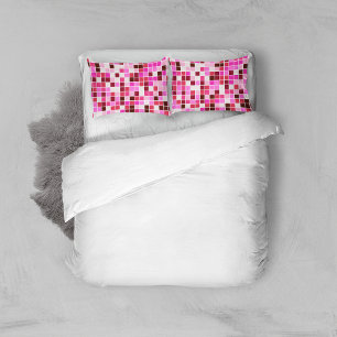 Pool Tiles, Pink Mosaic Tiles, Geometric Pattern Pillowcase