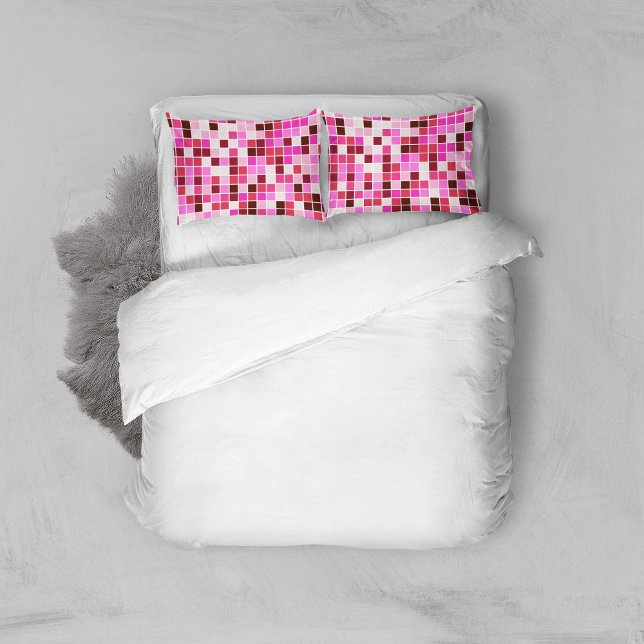Pool Tiles, Pink Mosaic Tiles, Geometric Pattern Pillowcase (Creator Uploaded)