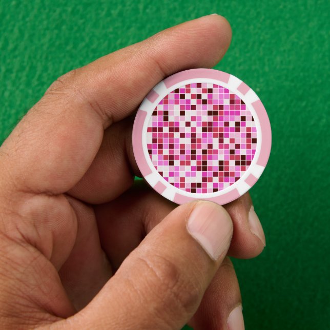 Pool Tiles, Pink Mosaic Tiles, Geometric Pattern Poker Chips (Hand)