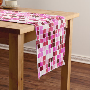 Pool Tiles, Pink Mosaic Tiles, Geometric Pattern Short Table Runner
