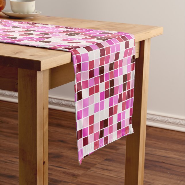 Pool Tiles, Pink Mosaic Tiles, Geometric Pattern Short Table Runner (In Situ)