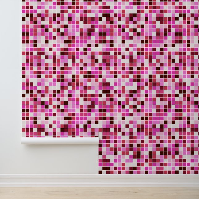Pool Tiles, Pink Mosaic Tiles, Geometric Pattern Wallpaper (Application)