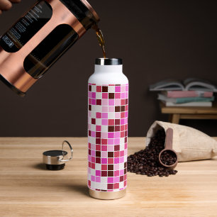 Pool Tiles, Pink Mosaic Tiles, Geometric Pattern Water Bottle
