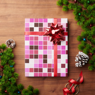 Pool Tiles, Pink Mosaic Tiles, Geometric Pattern Wrapping Paper