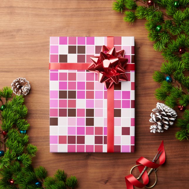 Pool Tiles, Pink Mosaic Tiles, Geometric Pattern Wrapping Paper (Holiday Gift)